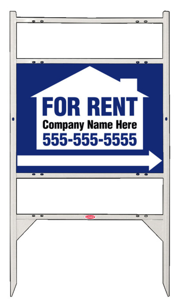 For Rent Sign Units with Space for Company Name and 2 Rider Inserts, 18h x 24w, White